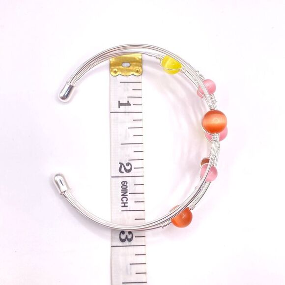 Women’s Silver Colorful floating bead cuff bracelet - Picture 4 of 4